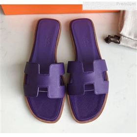 Hermes Epsom Leather Oran H Flat Slipper Sandals Purple (MD-9080607)