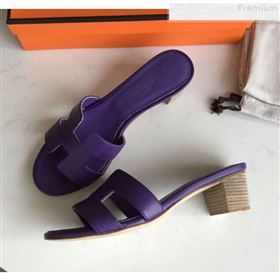 Hermes Epsom Leather Oasis Slipper Sandals With 5cm Heel Purple (MD-9080608)