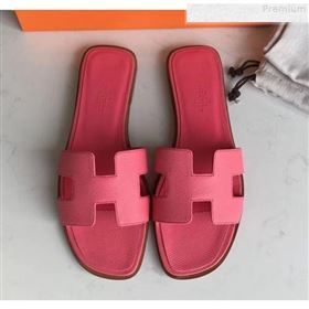 Hermes Epsom Leather Oran H Flat Slipper Sandals Rosy (MD-9080609)