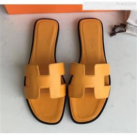 Hermes Epsom Leather Oran H Flat Slipper Sandals Yellow (MD-9080611)