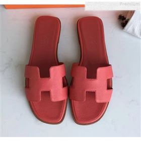 Hermes Epsom Leather Oran H Flat Slipper Sandals Red 02 (MD-9080617)