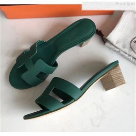Hermes Epsom Leather Oasis Slipper Sandals With 5cm Heel Dark Green (MD-9080620)