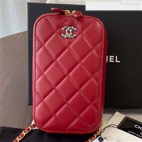 Chanel Quilted Lambskin iPhone Holder Clutch with Chain AP0530 Red 2019 (BLWX-9073120)