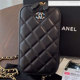 Chanel Quilted Lambskin iPhone Holder Clutch with Chain AP0530 Black 2019 (BLWX-9073121)