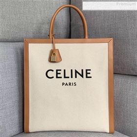 Celine Vertical Cabas Canvas Tote with Celine Print and Calfskin Natural White/Tan 2019 (XYD-9080105)