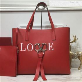 Valentino Love Large VRING Leather Shopping Tote Red 2019 (XYD-9080119)