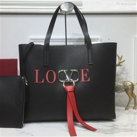 Valentino Love Large VRING Leather Shopping Tote Black 2019 (XYD-9080120)