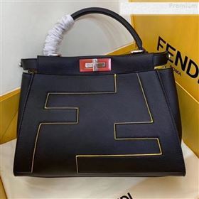 Fendi Peekaboo Medium Oversize Raised FF Top handle Bag Black 2019 (AFEI-9080126)