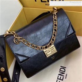 Fendi Kan U Medium Vintage Calfskin Embossed Corners Flap Bag Black 2019 (AFEI-9080131)