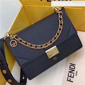 Fendi Kan U Medium Matte Calfskin Embossed Corners Flap Bag Black 2019 (AFEI-9080127)