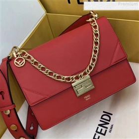 Fendi Kan U Medium Matte Calfskin Embossed Corners Flap Bag Red 2019 (AFEI-9080130)