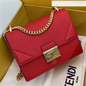 Fendi Kan U Small Matte Calfskin Embossed Corners Flap Bag Red 2019 (AFEI-9080135)