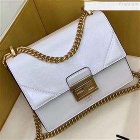 Fendi Kan U Small Vintage Calfskin Embossed Corners Flap Bag White 2019  (AFEI-9080132)