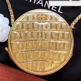 Chanel Metallic Crocodile Embossed Calfskin Round Classic Clutch with Chain AP0366 Gold 2019 (JIYUAN-9073137)