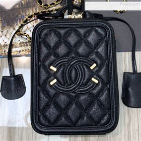 Chanel Grained Calfskin Long Vanity Case Top Handle Bag AS0988 Black 2019 (FM-9073134)
