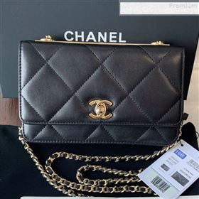 chaneI Quilted Lambskin Wallet on Chain WOC A80982 Black 2019 (BLWX-9080605)