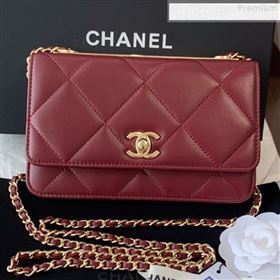 Chanel Quilted Lambskin Wallet on Chain WOC A80982 Burgundy 2019 (BLWX-9080604)