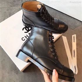Chanel Calfskin Flat Lace up Short Boot Black 2019 01 (EM-9080213)