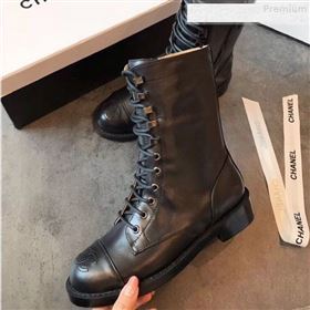 chaneI Calfskin Flat Lace up Mid-Shaft Boot Black 2019 (EM-9080215)