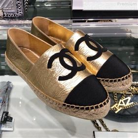 Chanel CC Laminated Leather Espadrilles G29762 Gold/Black 2019 (XO-9080308)