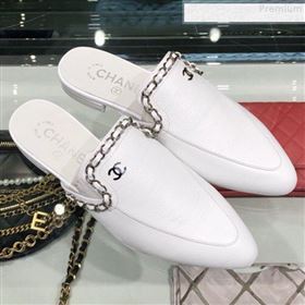 Chanel New York Chain Trim Flat Mules G34926 White 2019 (XO-9080756)