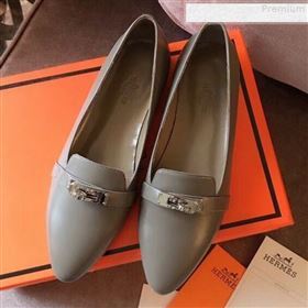 Hermes Kelly Calfskin Flat Loafers Grey  (A8-9080802)