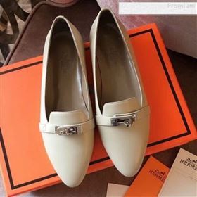 Hermes Kelly Calfskin Flat Loafers White (A8-9080804)