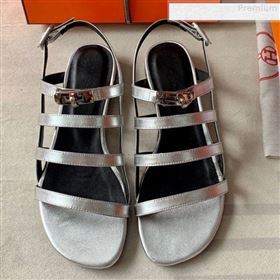 Hermes Kelly Calfskin Flat Sandals Silver 2019 (DLY-9080812)