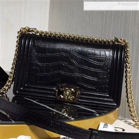 Chanel Crocodile Embossed Leather Medium Boy Flap Bag Black 2019 (KAIS-9080826)