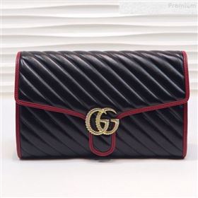 Gucci GG Diagonal Marmont Clutch ‎498079 Black/Red 2019 (MINGH-9080661)