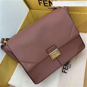 Fendi Kan U Large Matte Calfskin Embossed Corners Flap Bag Brown 2019  (AFEI-9080666)