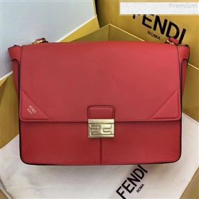 Fendi Kan U Large Matte Calfskin Embossed Corners Flap Bag Red 2019  (AFEI-9080668)