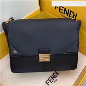 Fendi Kan U Large Matte Calfskin Embossed Corners Flap Bag Black 2019  (AFEI-9080669)