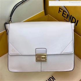 Fendi Kan U Large Vintage Calfskin Embossed Corners Flap Bag White 2019 (AFEI-9080664)