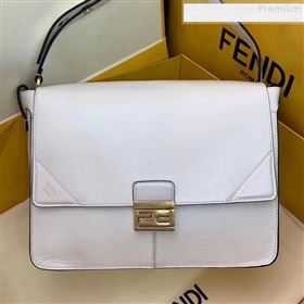 Fendi Kan U Large Vintage Calfskin Embossed Corners Flap Bag White 2019  (AFEI-9080664)