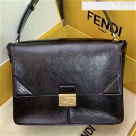 Fendi Kan U Large Vintage Calfskin Embossed Corners Flap Bag Black 2019 (AFEI-9080665)