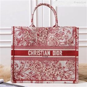 Dior Book Tote Bag in Peony Embroidered Canvas Red 2019 (BINF-9080702)