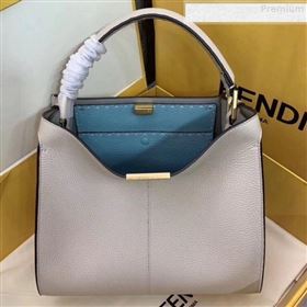 Fendi Peekaboo X-Lite Medium Grained Leather Top Handle Bag White 2019 (AFEI-9080943)