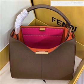 Fendi Peekaboo X-Lite Medium Grained Leather Top Handle Bag Brown 2019 (AFEI-9080944)