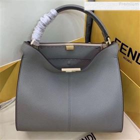 Fendi Peekaboo X-Lite Medium Grained Leather Top Handle Bag Grey 2019 (AFEI-9080945)