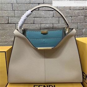 Fendi Peekaboo X-Lite Large Grained Leather Top Handle Bag White 2019 (AFEI-9080947)