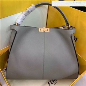 Fendi Peekaboo X-Lite Large Grained Leather Top Handle Bag Grey 2019 (AFEI-9080948)