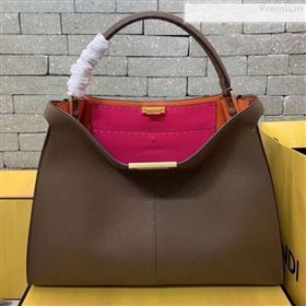 Fendi Peekaboo X-Lite Large Grained Leather Top Handle Bag Brown 2019 (AFEI-9080949)