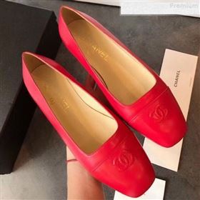 Chanel Lambskin Square Top Open Flat Ballerinas Red 2019 (EM-9081013)