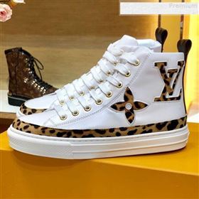 Louis Vuitton Stellar Leopard Print Monogram Flower High-top Sneakers White 1A5NP8 2019 (For Women and Men) (SIYA-9081211)