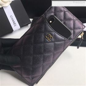 Chanel Iridescent Quilted Grained Calfskin Classic Pouch for iPhone AP0225 Black 2019 (A77-9080923)