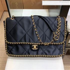 Chanel Quilted Satin Chain Trim Flap Bag AS1030 Black 2019 (SMJD-9081335)