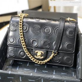 Chanel Calfskin Embossed Coco Medium Flap Bag AS0932 Black 2019 (FM-9081339)