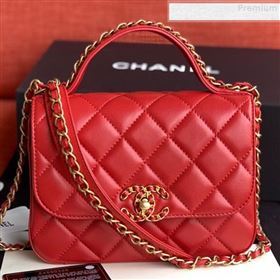 Chanel Quilted Lambskin Chain Trim Flap Top Handle Bag AS0970 Red 2019 (FM-9081341)