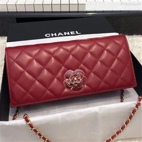 Chanel Quilted Lambskin Camellia Flap Evening Clutch with Chain Red 2019 (FM-9081347)